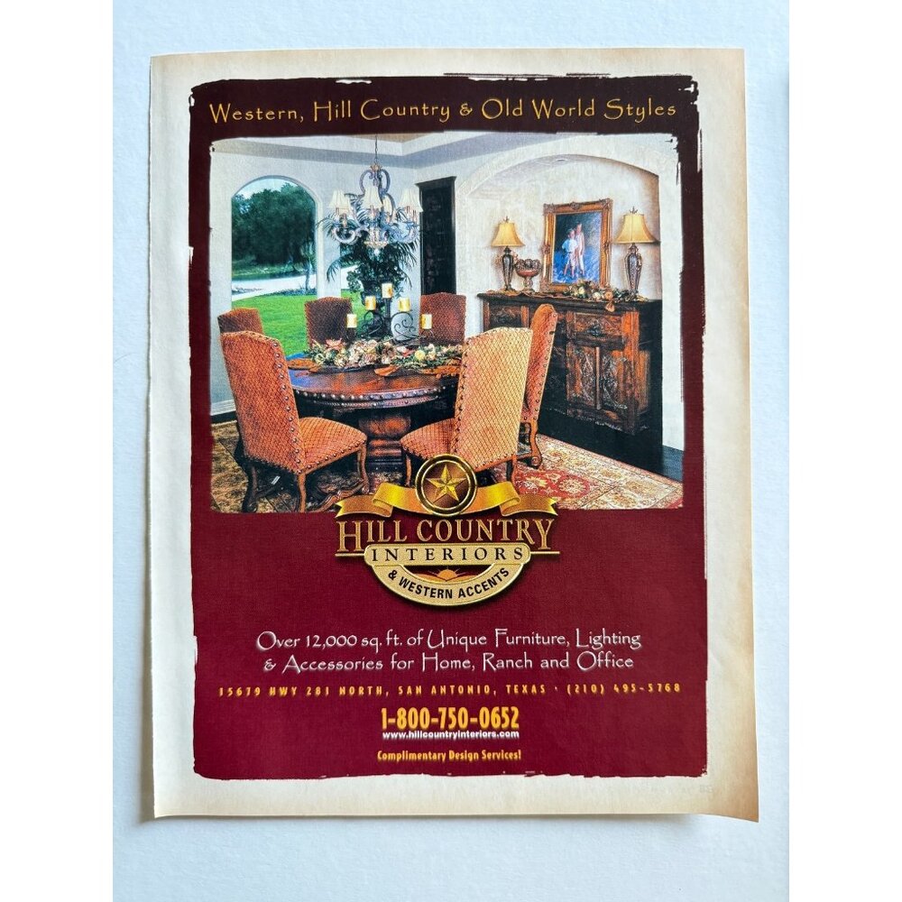 Vintage 2005 Hill Country Interiors Western San Antonio Advertisement Print Ad